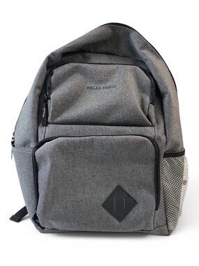 Wells Fargo Gray Backpack With Mesh Side Pocket & Multiple Zippers